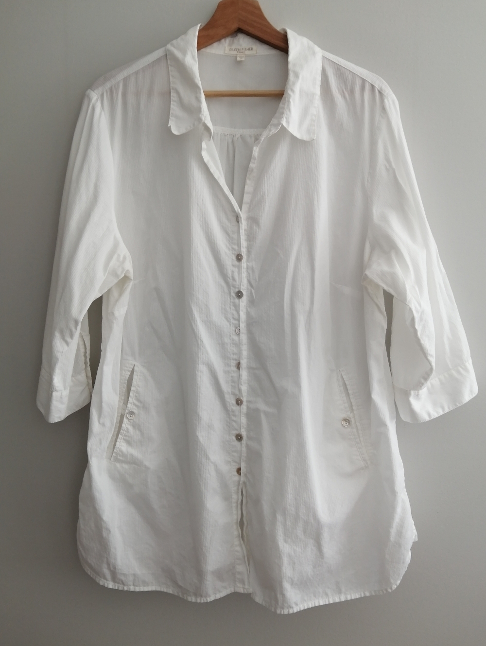 Eileen Fisher Plus Size White Button Up Coastal Summer Resortwear Size 1X